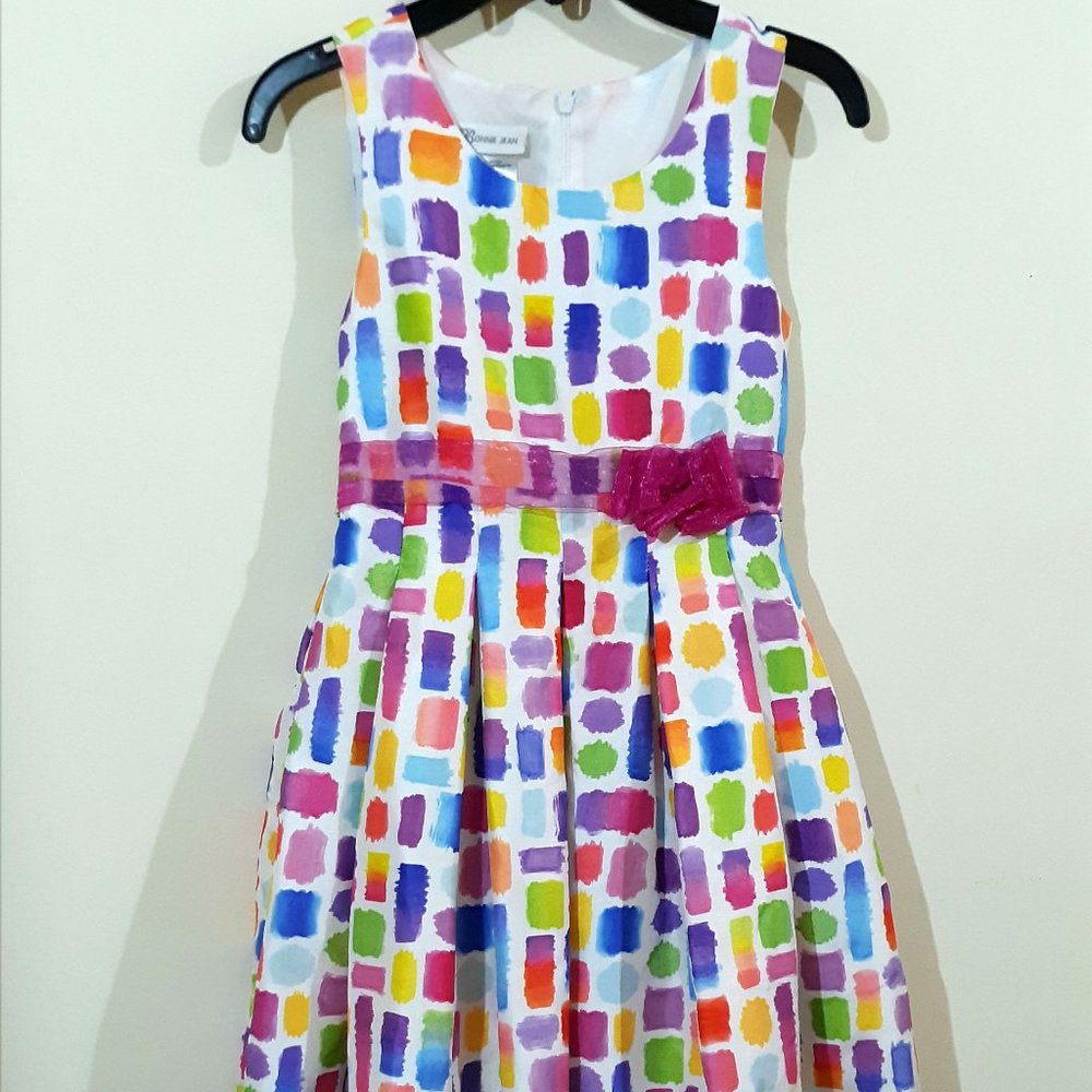 Bonnie Jean Rainbow Watercolor Block Dress - Lined